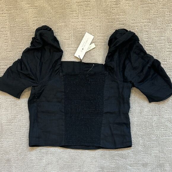 NWT* Rachel Zoe Linen Square Neck Crop Top in Black - Women's XL - Picture 3 of 8